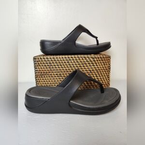 CROCS Boca Black Wedge Flip Flop Beach Coastal Summer Sandals